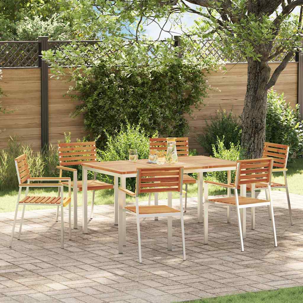 Tuin Eetset 3 Pcs Bruin Massief Acacia Hout & Roestvrij Staal