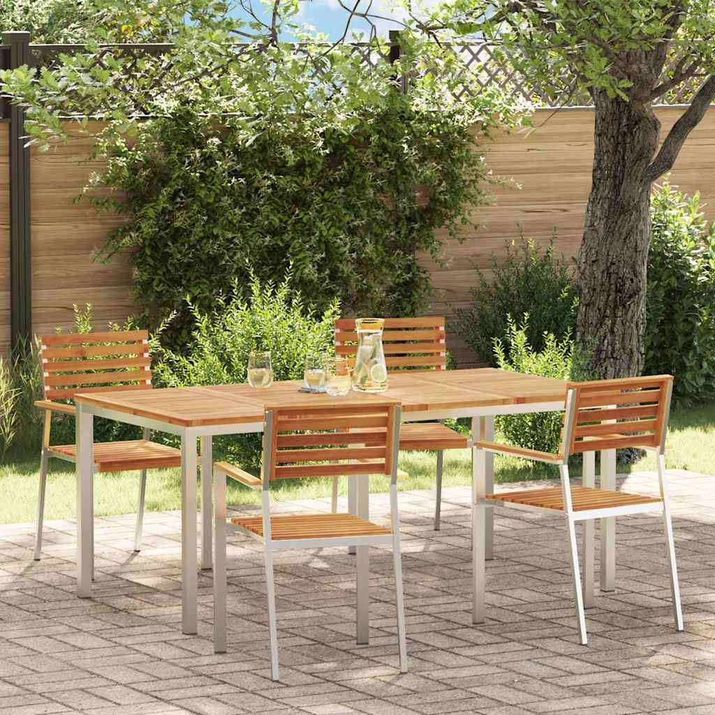 Tuin Eetset 3 Pcs Bruin Massief Acacia Hout & Roestvrij Staal