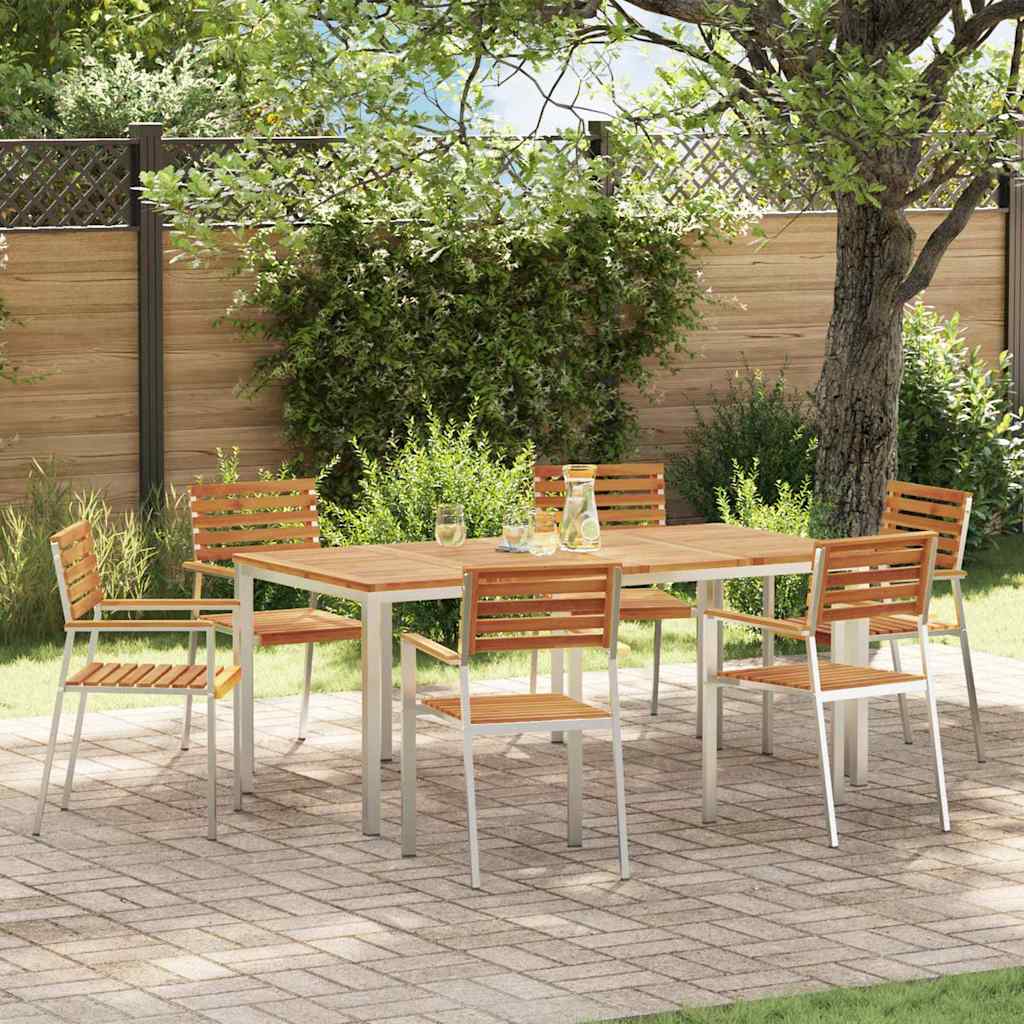 Tuin Eetset 3 Pcs Bruin Massief Acacia Hout & Roestvrij Staal