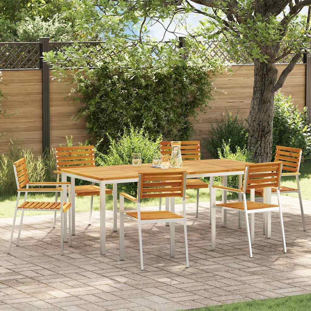 Tuin Eetset 3 Pcs Bruin Massief Acacia Hout & Roestvrij Staal