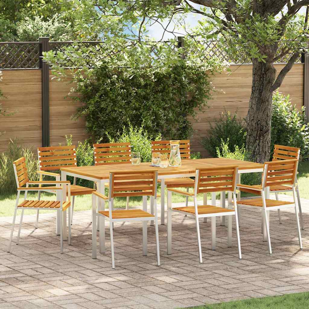 Tuin Eetset 3 Pcs Bruin Massief Acacia Hout & Roestvrij Staal