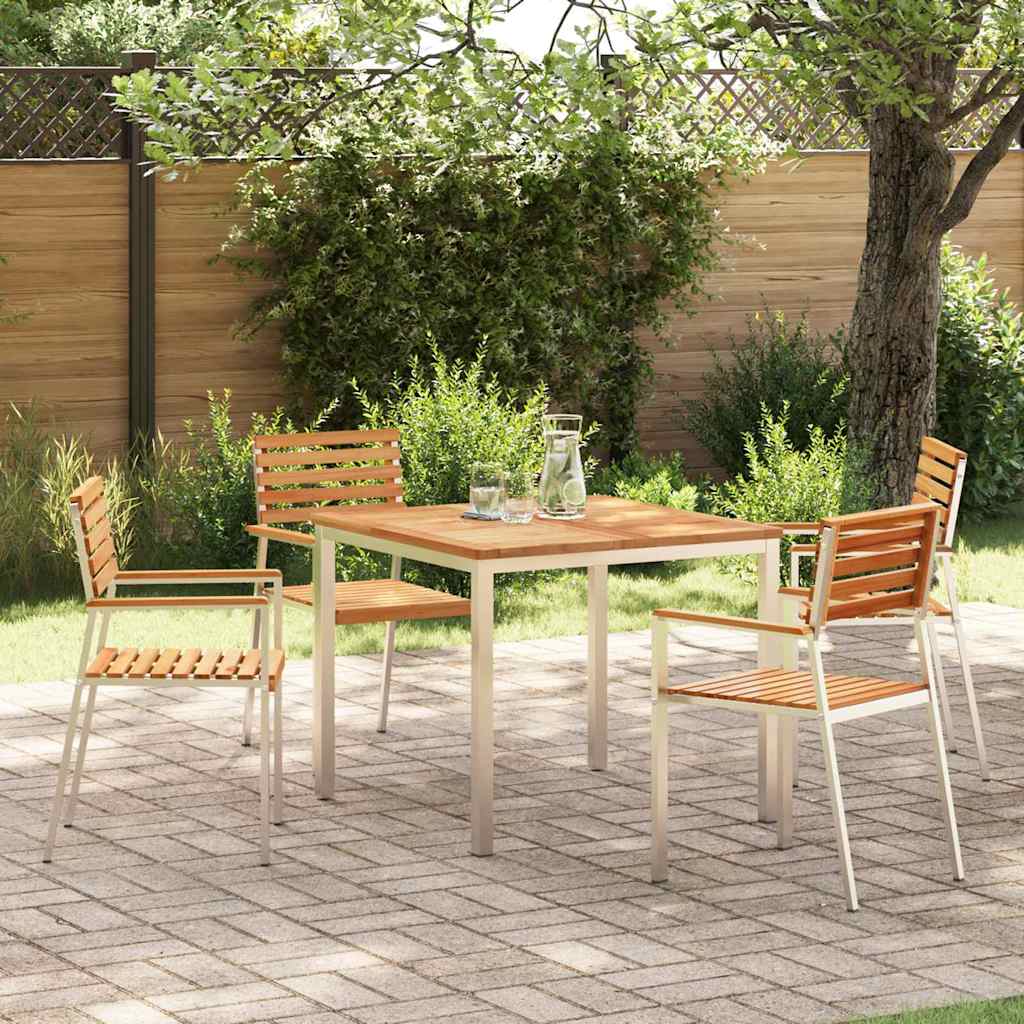 Tuin Eetset 3 Pcs Bruin Massief Acacia Hout & Roestvrij Staal