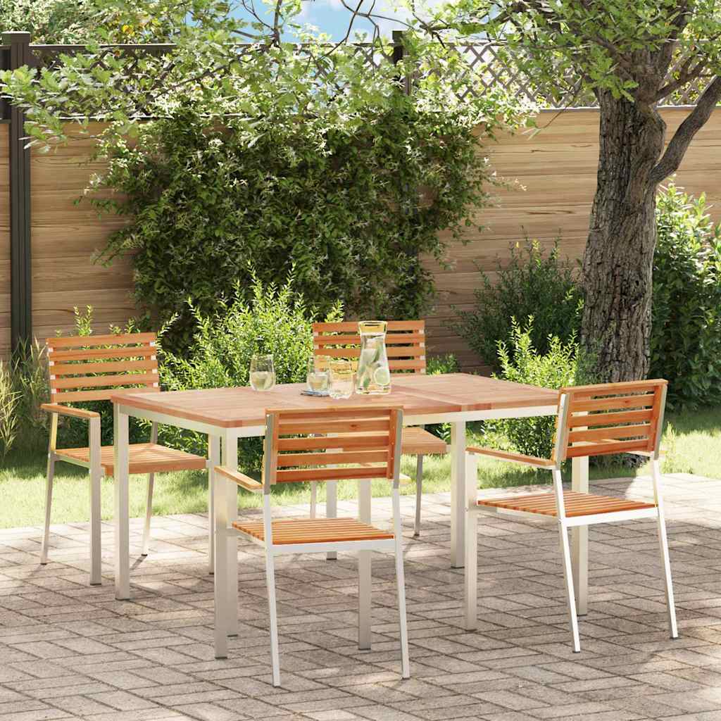 Tuin Eetset 3 Pcs Bruin Massief Acacia Hout & Roestvrij Staal