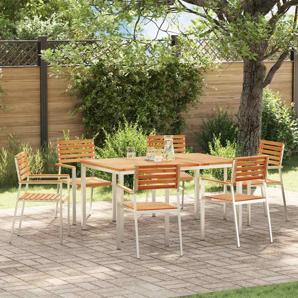 Tuin Eetset 3 Pcs Bruin Massief Acacia Hout & Roestvrij Staal