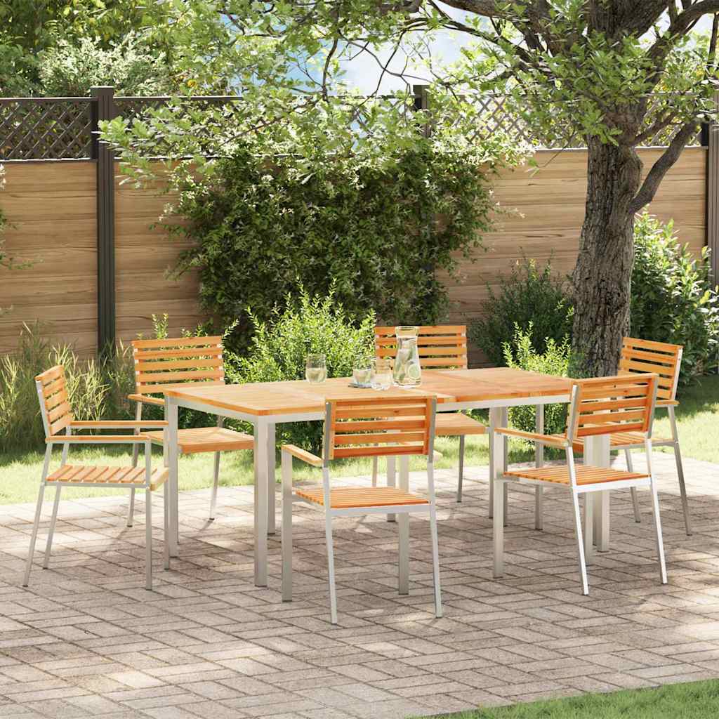 Tuin Eetset 3 Pcs Bruin Massief Acacia Hout & Roestvrij Staal