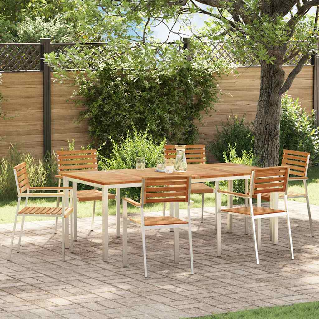 Tuin Eetset 3 Pcs Bruin Massief Acacia Hout & Roestvrij Staal