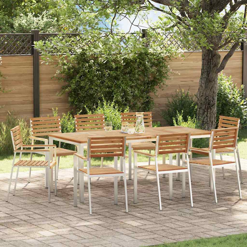 Tuin Eetset 3 Pcs Bruin Massief Acacia Hout & Roestvrij Staal