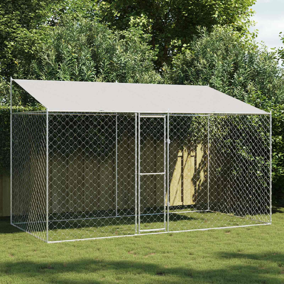Hondenkooi Met Dak Zilver 200 X 200 X 258 Cm Staal En Pe