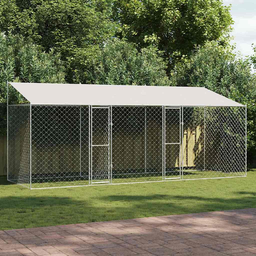 Hondenkooi Met Dak Zilver 200 X 200 X 258 Cm Staal En Pe
