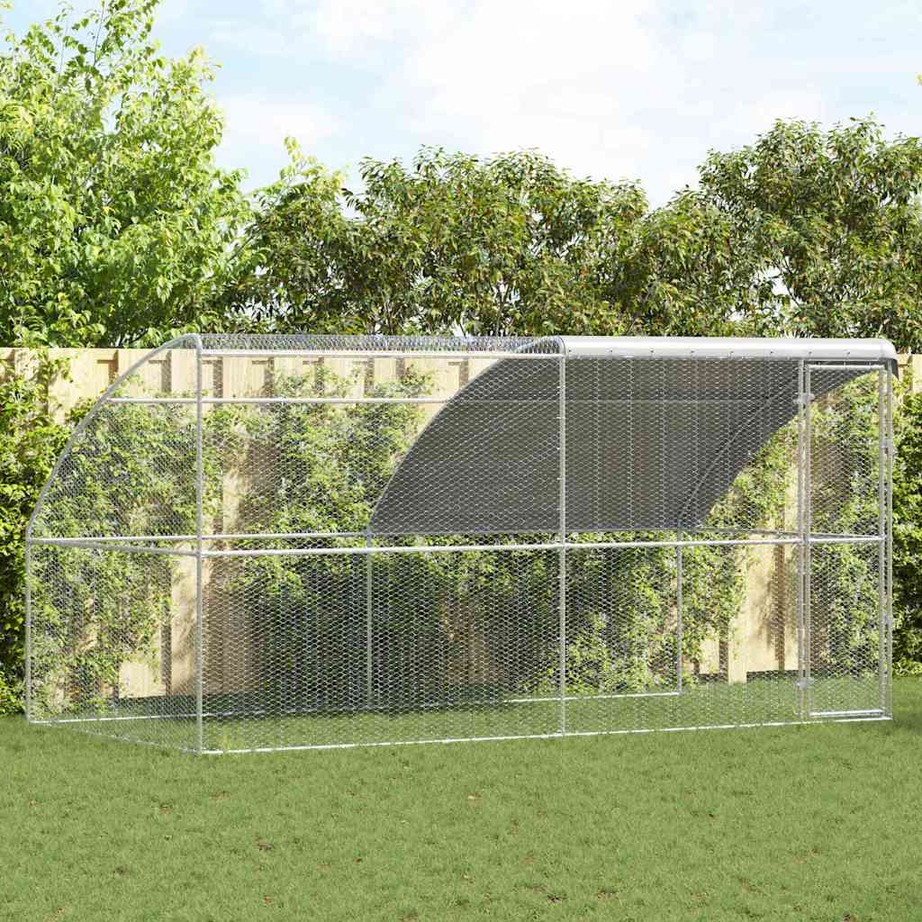 Kippenhok Met 2 St Zilver 400X200X200Cm Staal En Pe