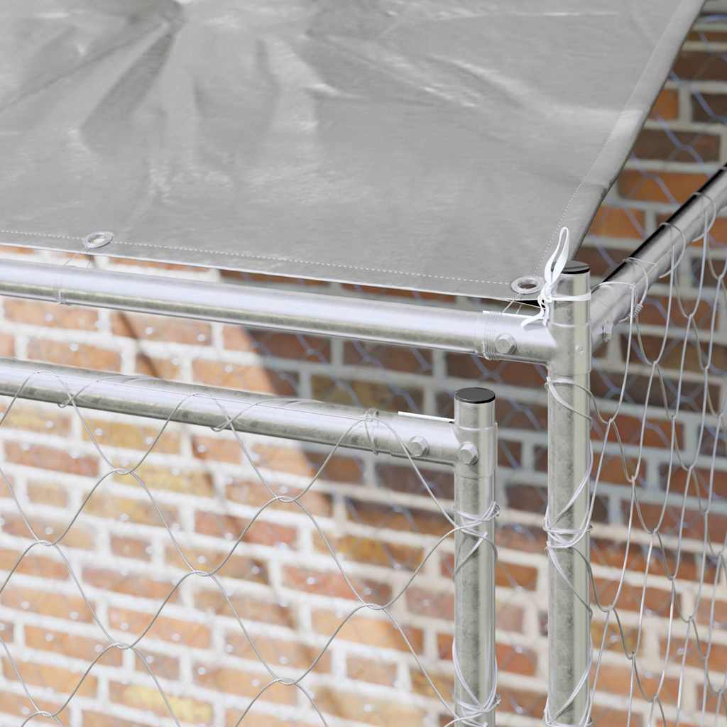 Hondenkooi Met Dak Zilver 200 X 200 X 258 Cm Staal En Pe