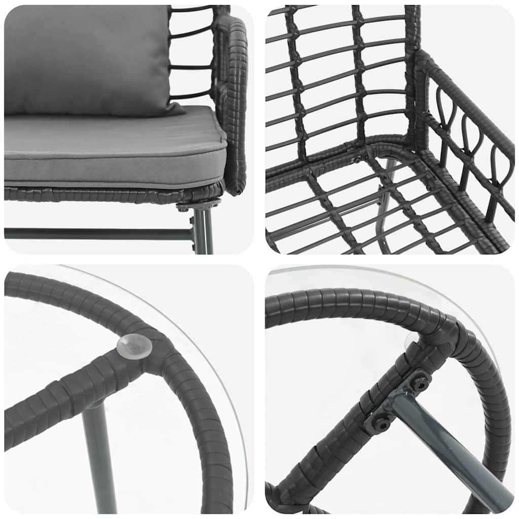 Tuin Eetset 3 Pcs En Anthraciet Poly Riet En Staal