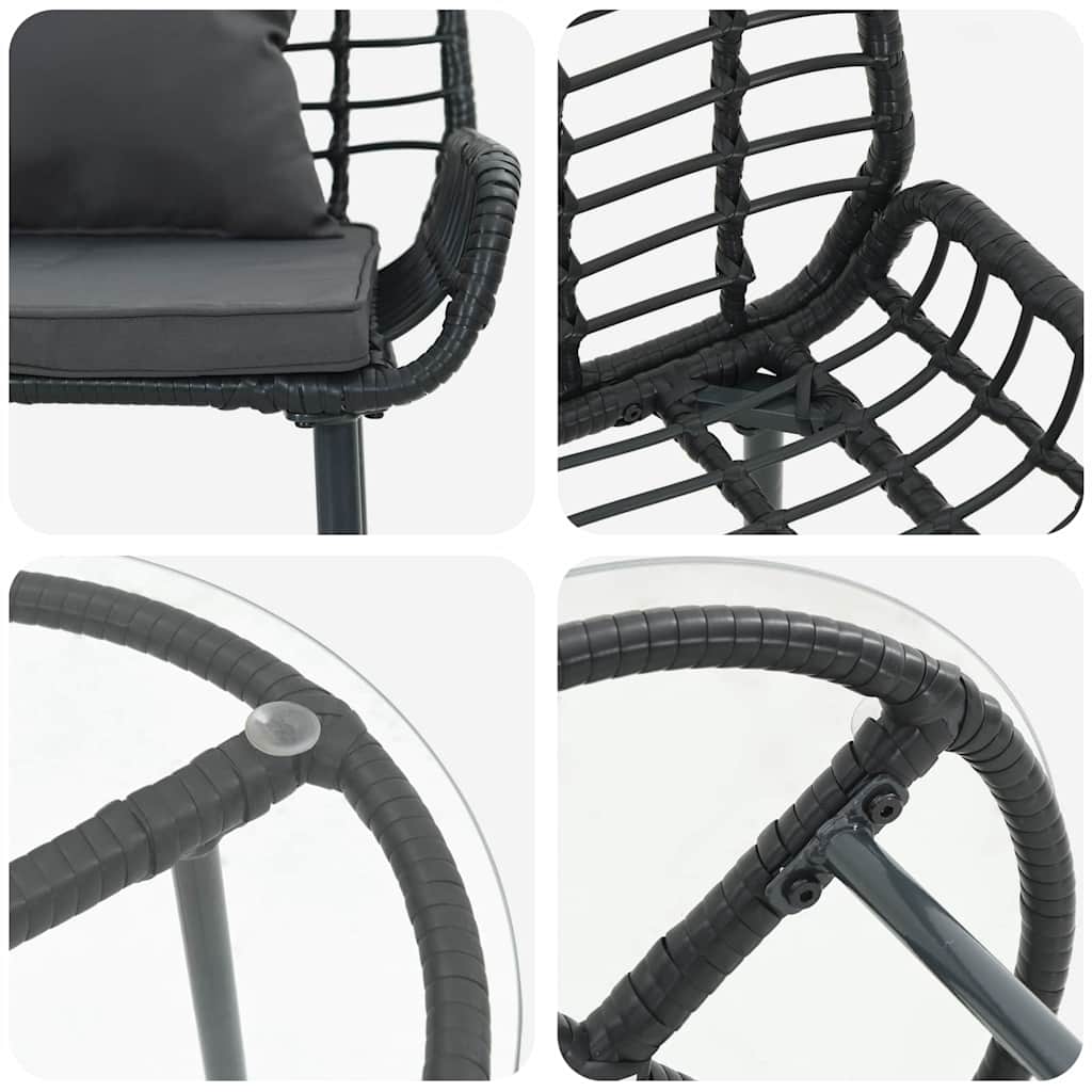 Tuin Eetset 3 Pcs Zwart En Anthraciet Poly Riet En Staal