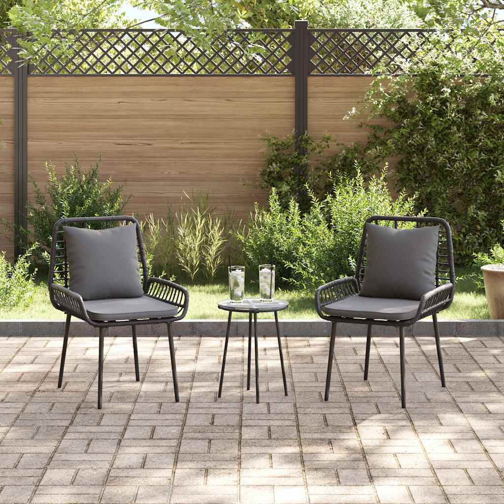 Tuin Eetset 3 Pcs Zwart En Anthraciet Poly Riet En Staal