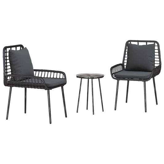 Tuin Eetset 3 Pcs Zwart En Anthraciet Poly Riet En Staal