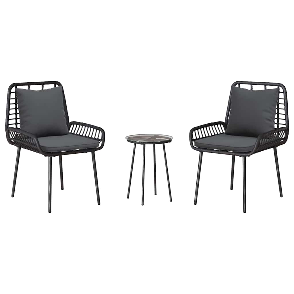 Tuin Eetset 3 Pcs Zwart En Anthraciet Poly Riet En Staal