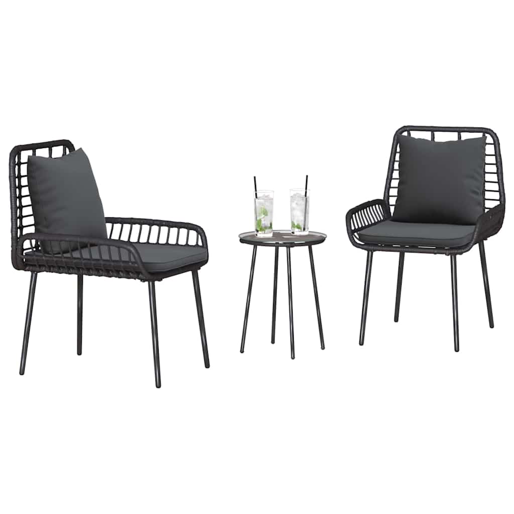 Tuin Eetset 3 Pcs Zwart En Anthraciet Poly Riet En Staal