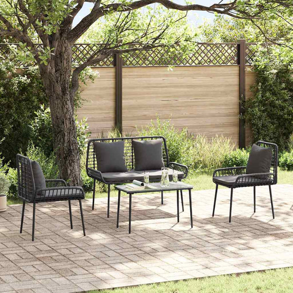 Tuin Eetset 3 Pcs Zwart En Anthraciet Poly Riet En Staal