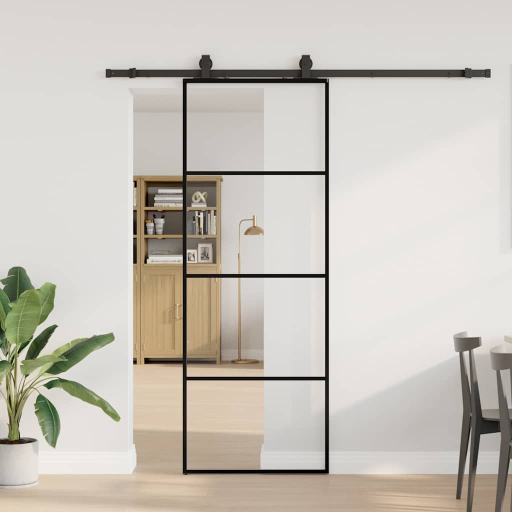 Schuifdeur Met Beslagset 90X205 Cm Esg Glas Zwart