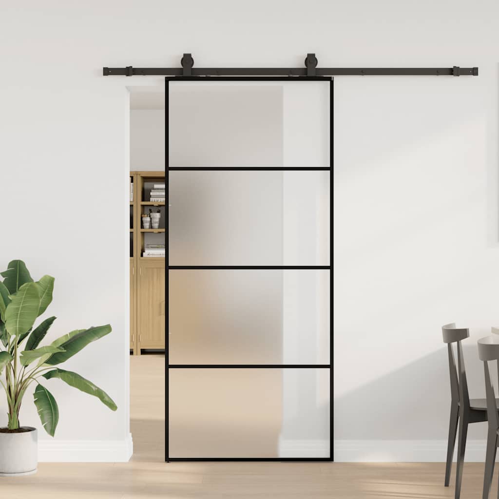 Schuifdeur Met Beslagset 90X205 Cm Esg Glas Zwart