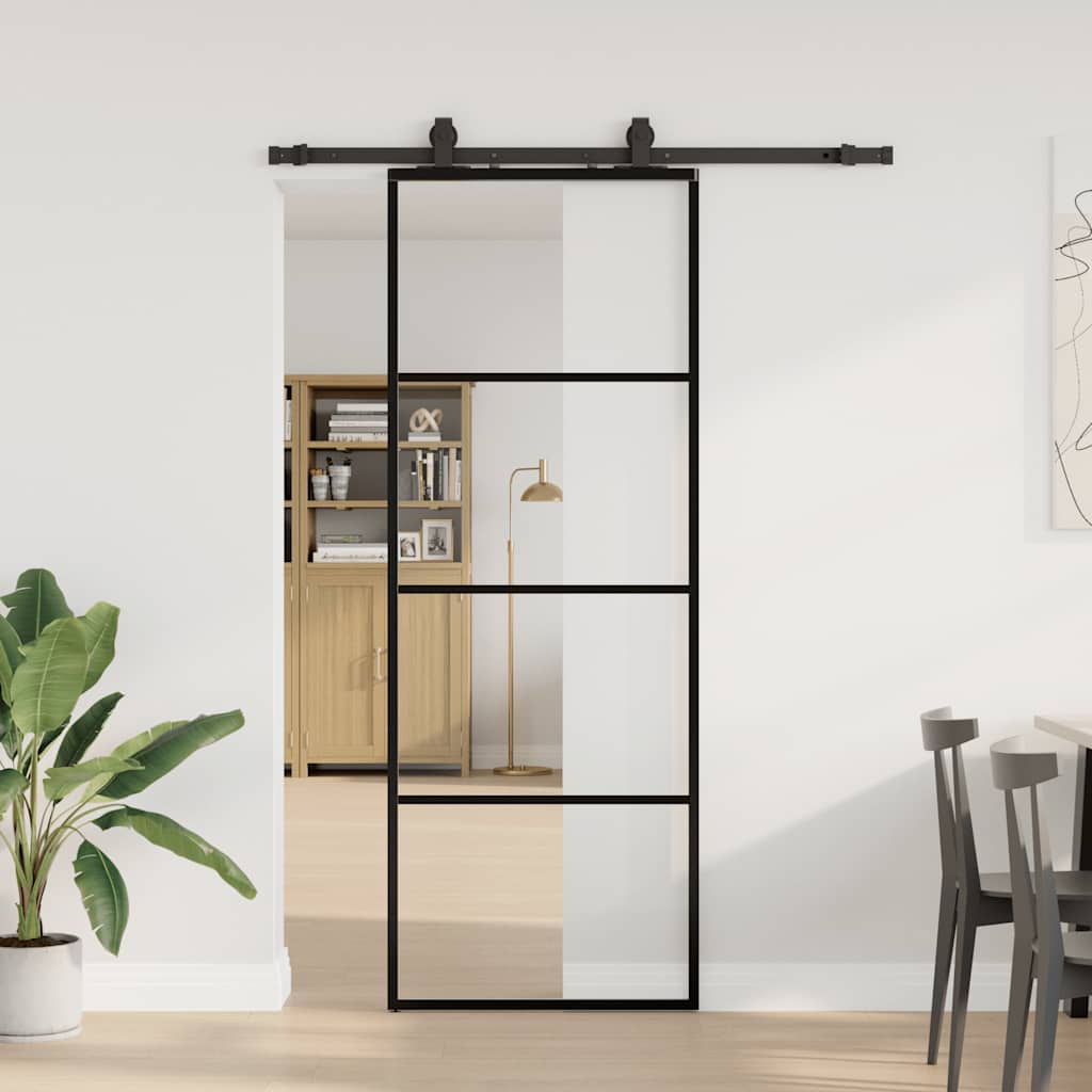 Schuifdeur Met Beslagset 90X205 Cm Esg Glas Zwart