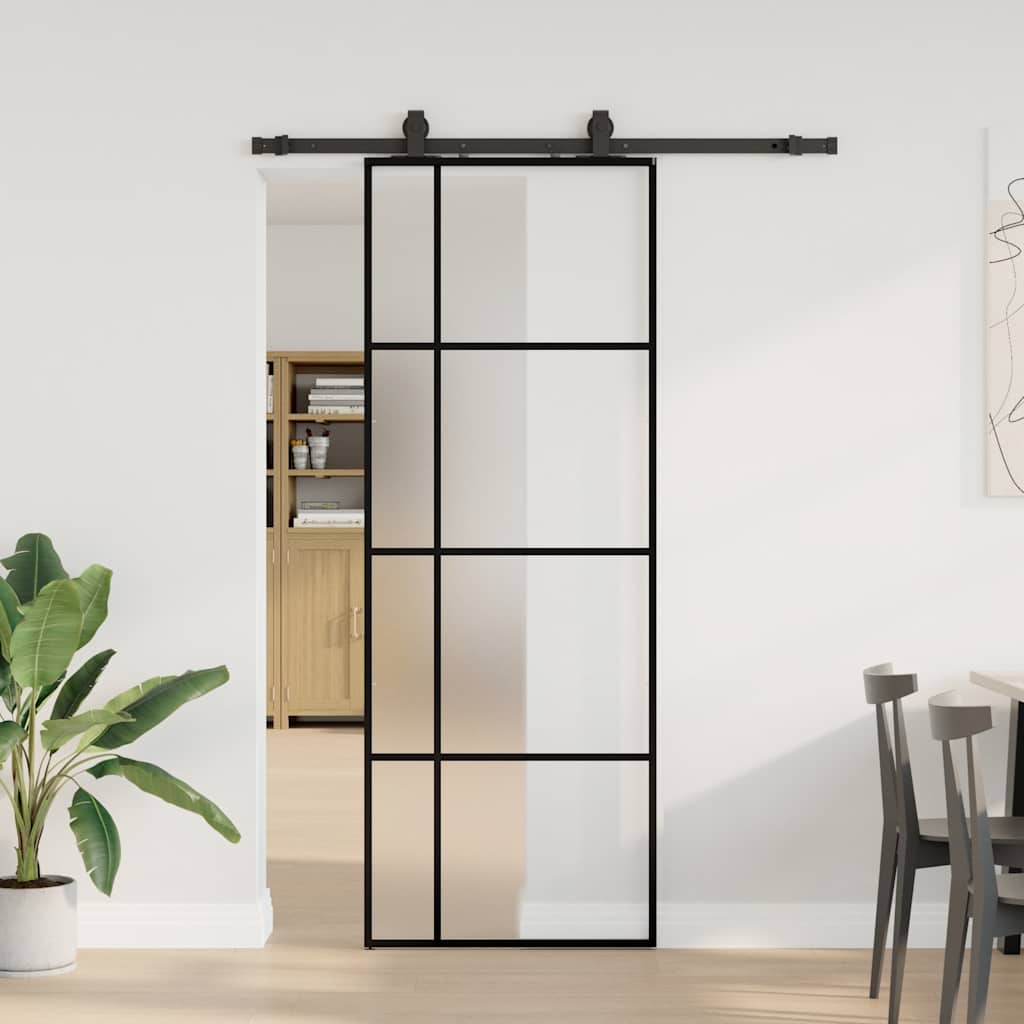 Schuifdeur Met Beslagset 90X205 Cm Esg Glas Zwart
