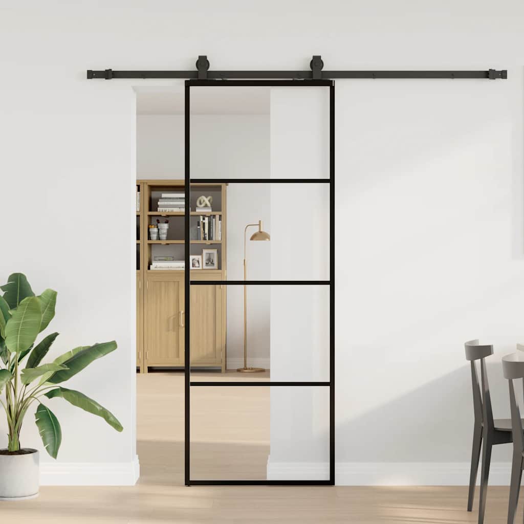 Schuifdeur Met Beslagset 90X205 Cm Esg Glas Zwart