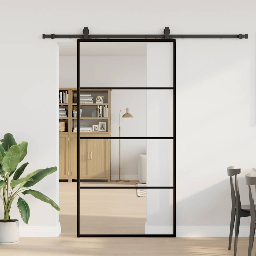 Schuifdeur Met Beslagset 90X205 Cm Esg Glas Zwart