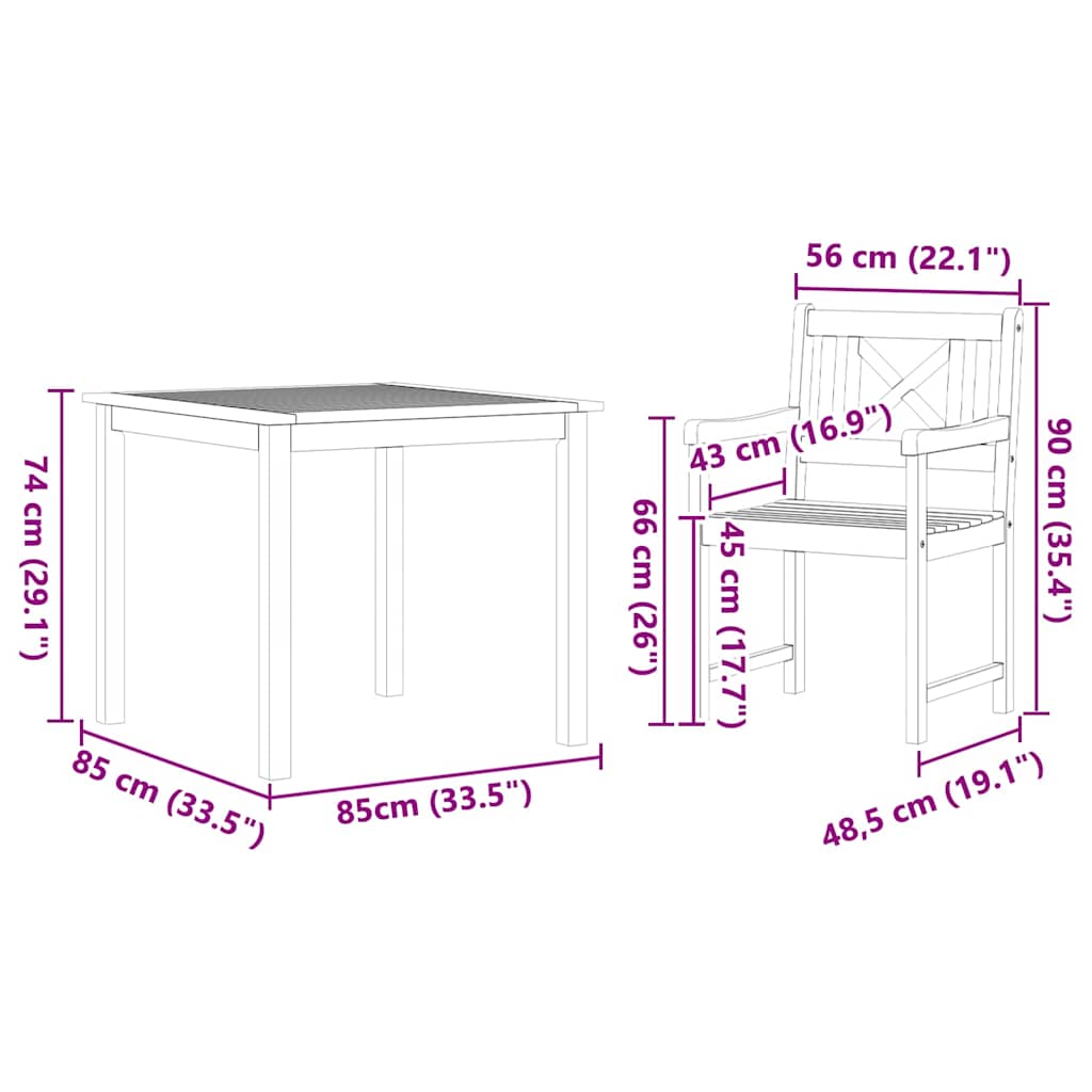 Tuin Eetset 3 Pcs Bruin Massief Acaciahout