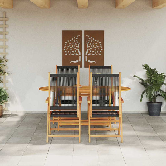 Tuin Eetset 5 Pcs Massief Acaciahout En Poly Rattan