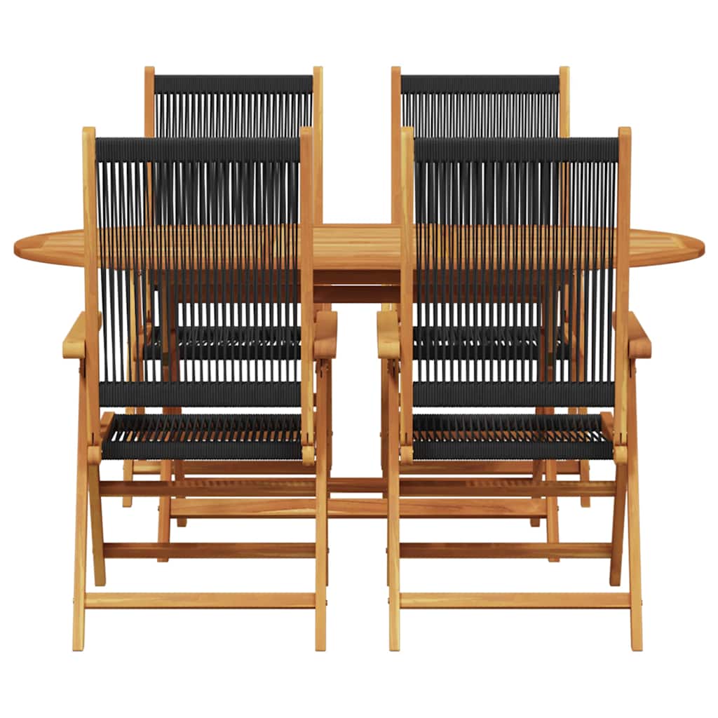 Tuin Eetset 5 Pcs Massief Acaciahout En Poly Rattan