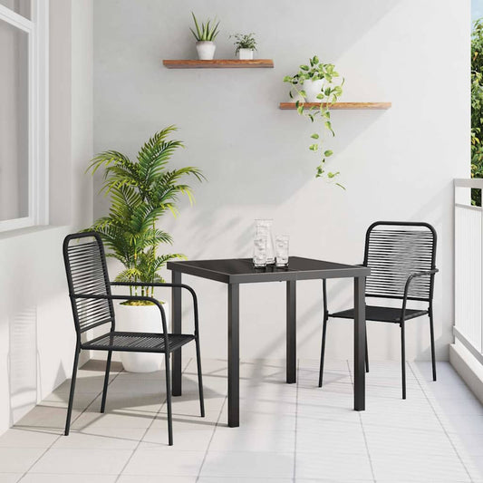 Tuin Eetset 3 Pcs Zwart Katoen Touw En Staal