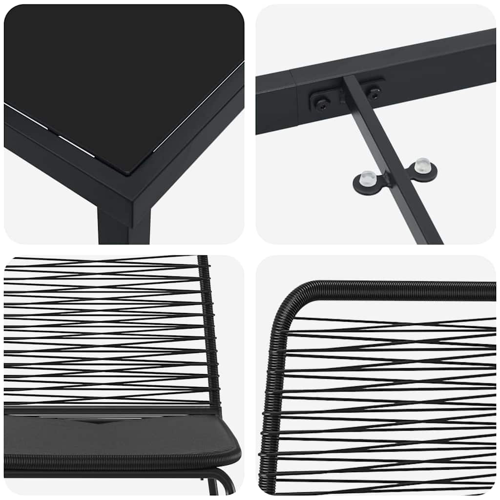Tuin Eetset 3 Pcs Zwart Poly Riet