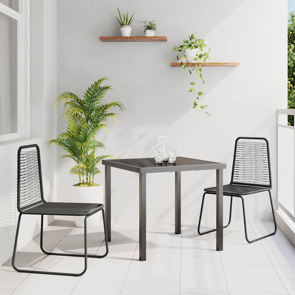 Tuin Eetset 3 Pcs Zwart Poly Riet