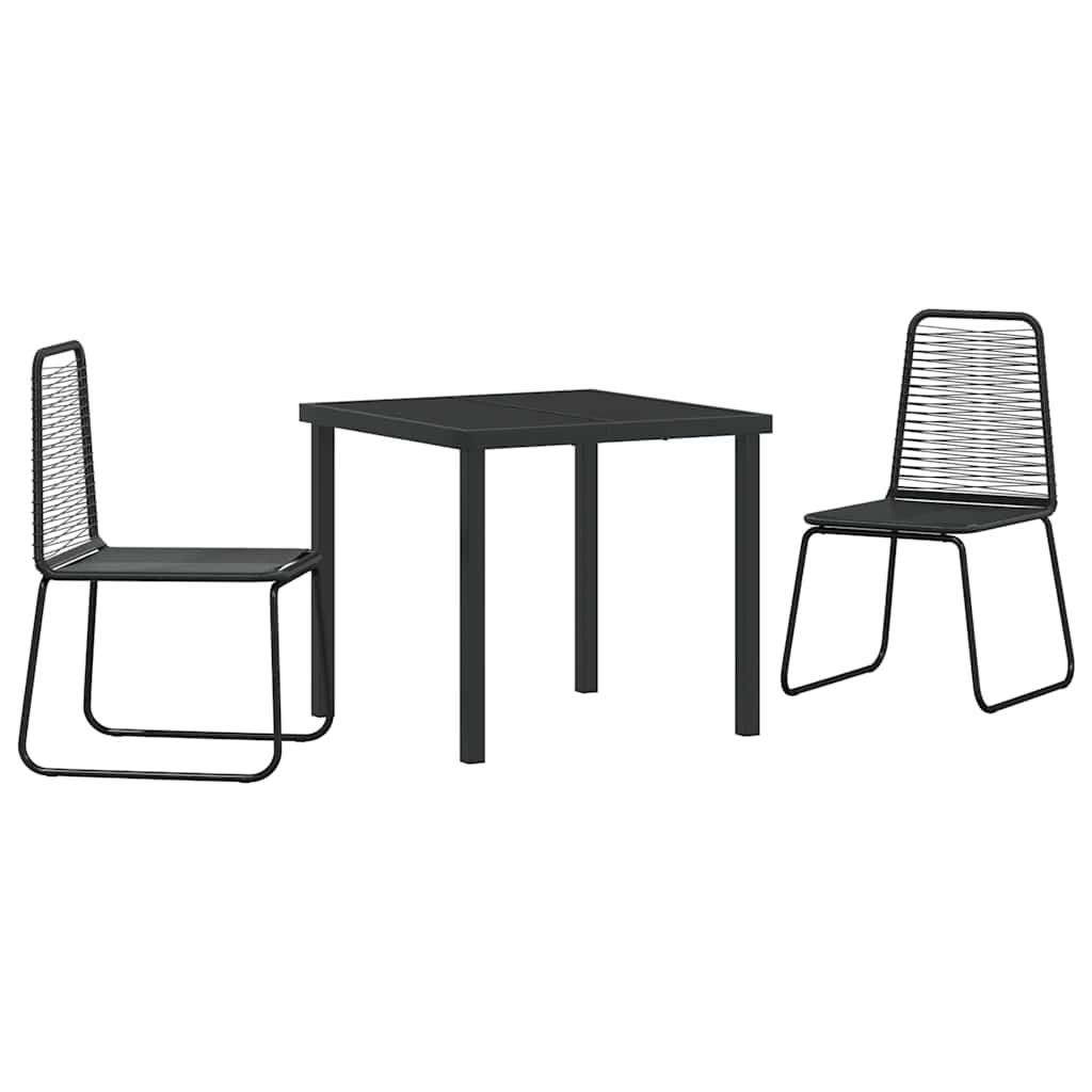 Tuin Eetset 3 Pcs Zwart Poly Riet