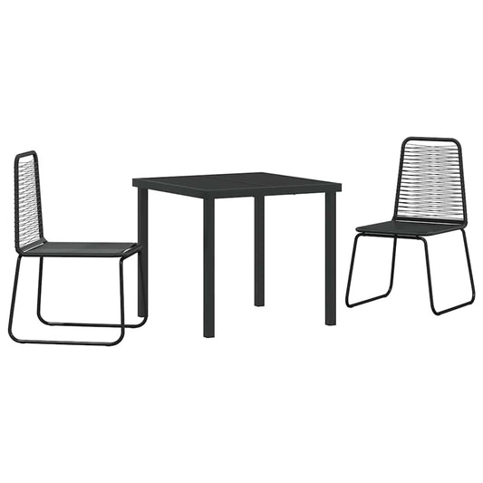 Tuin Eetset 3 Pcs Zwart Poly Riet