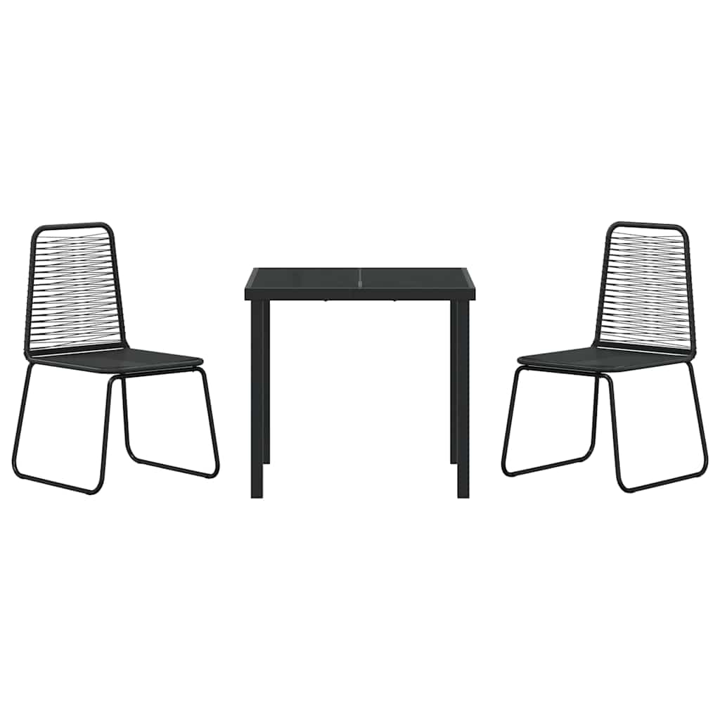 Tuin Eetset 3 Pcs Zwart Poly Riet