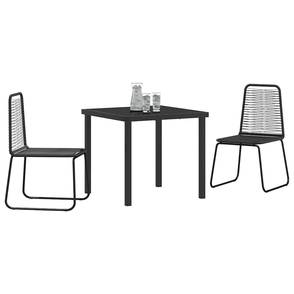 Tuin Eetset 3 Pcs Zwart Poly Riet