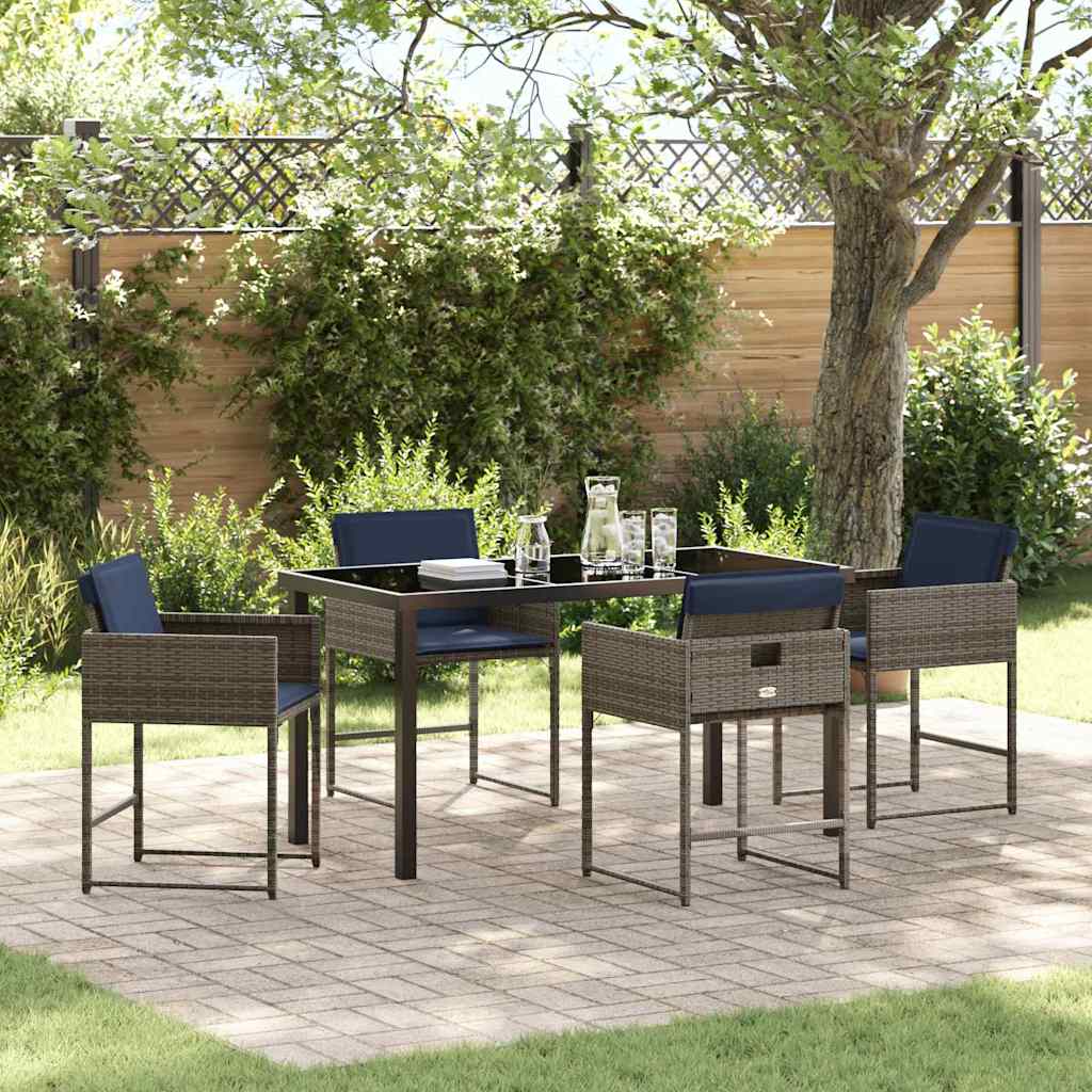 Tuin Eetset Met Kussen 5 Pcs Grijs Poly Riet
