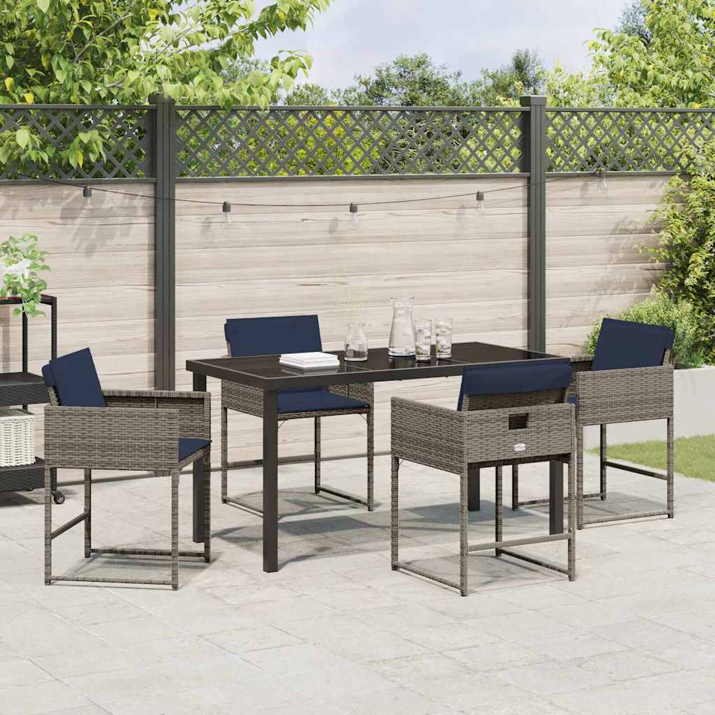 Tuin Eetset Met Kussen 5 Pcs Grijs Poly Riet