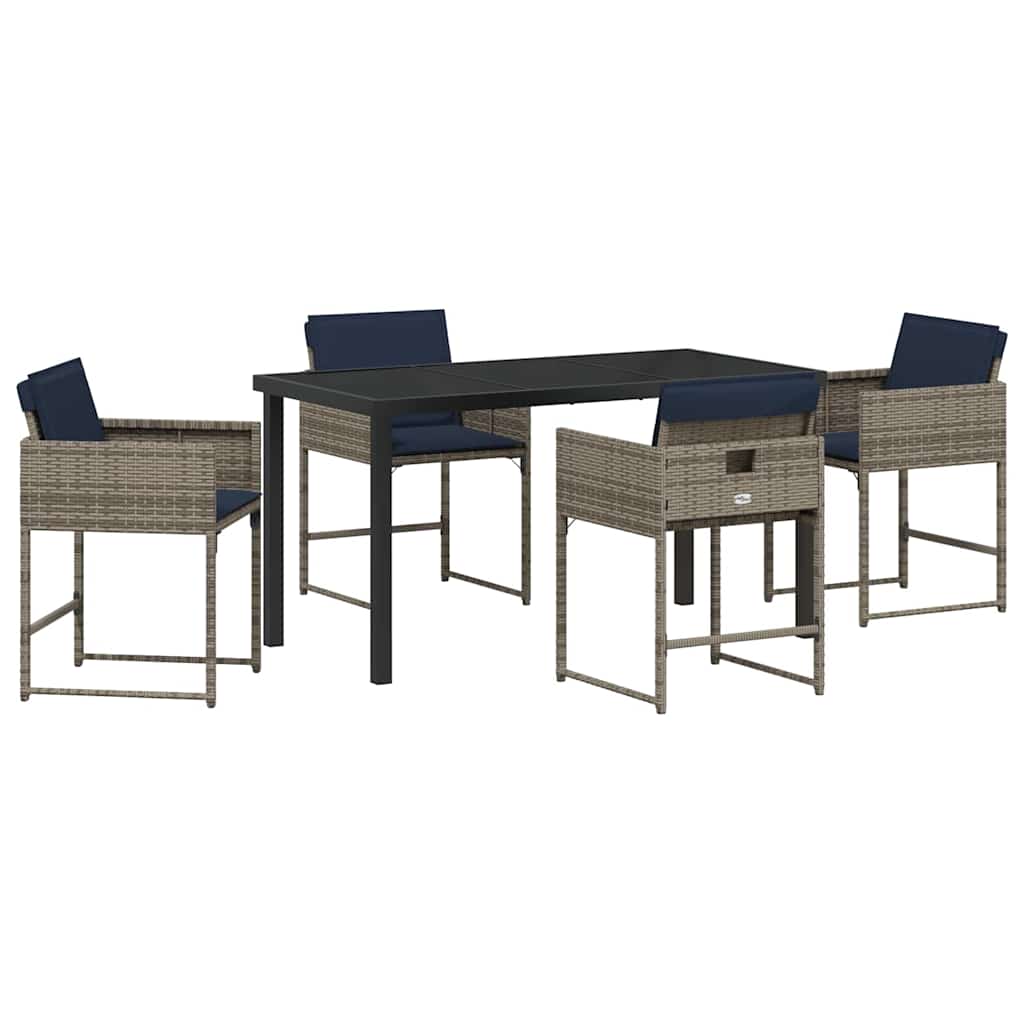 Tuin Eetset Met Kussen 5 Pcs Grijs Poly Riet