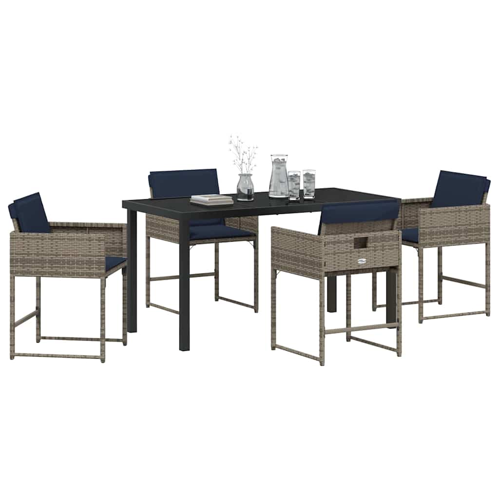 Tuin Eetset Met Kussen 5 Pcs Grijs Poly Riet