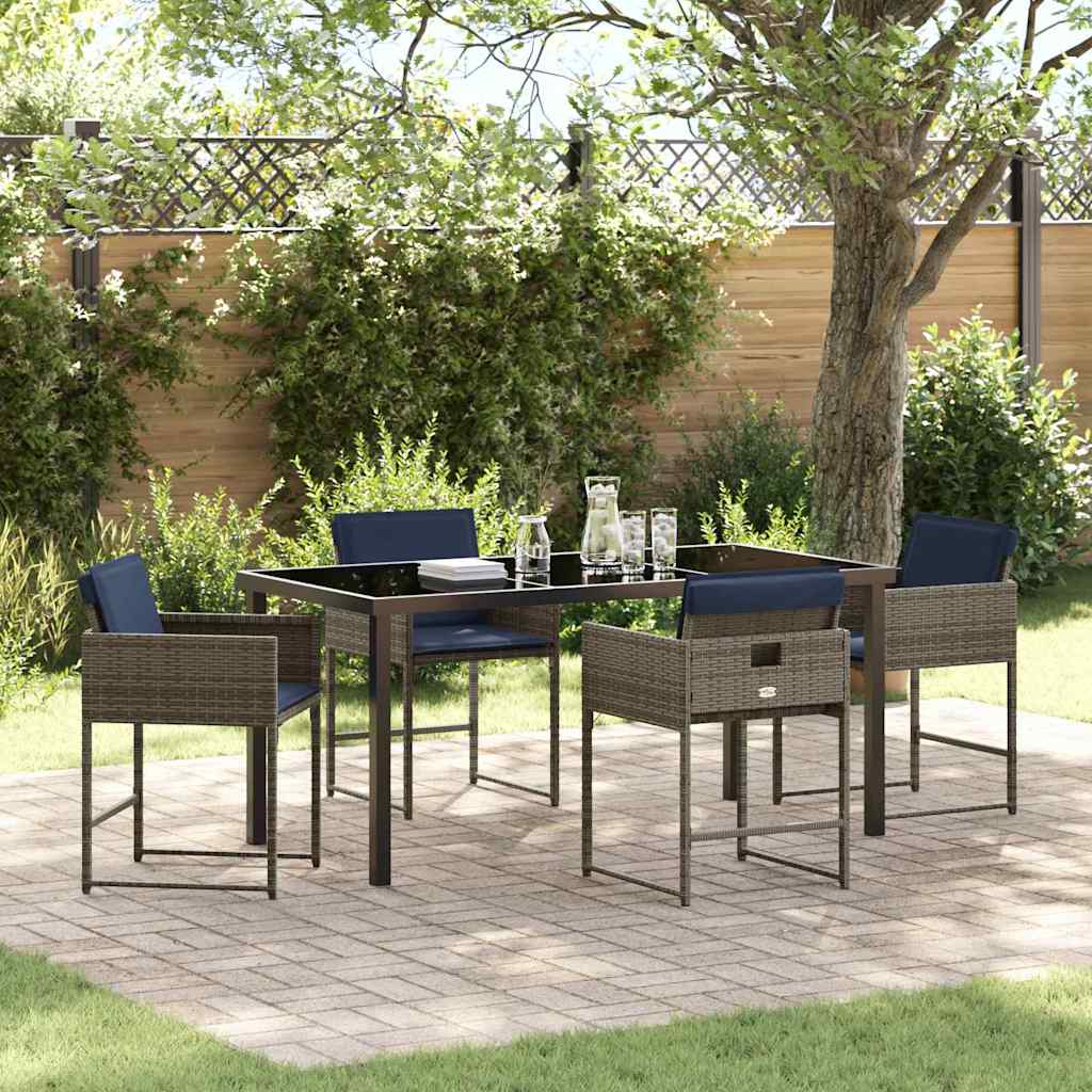 Tuin Eetset Met Kussen 5 Pcs Grijs Poly Riet