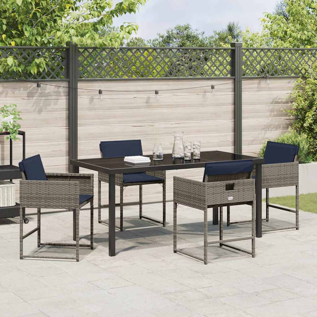 Tuin Eetset Met Kussen 5 Pcs Grijs Poly Riet