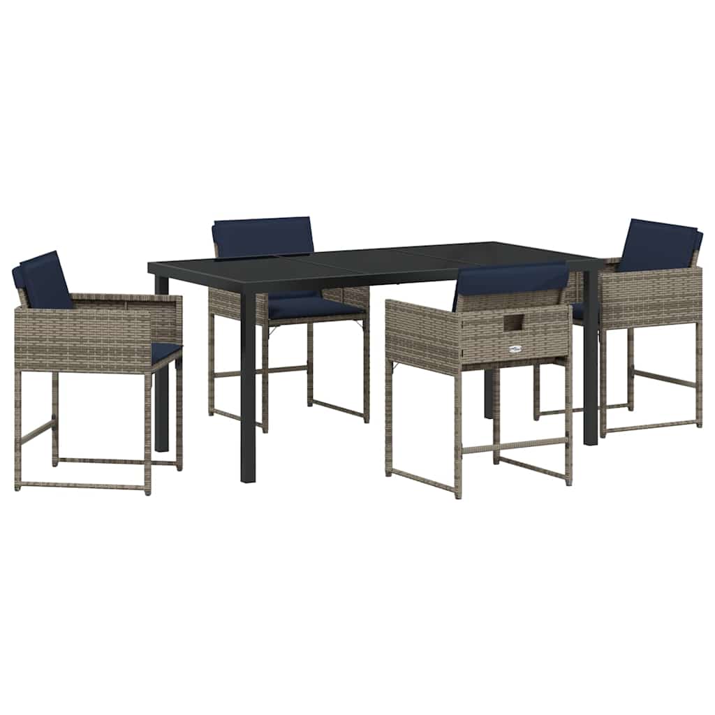 Tuin Eetset Met Kussen 5 Pcs Grijs Poly Riet