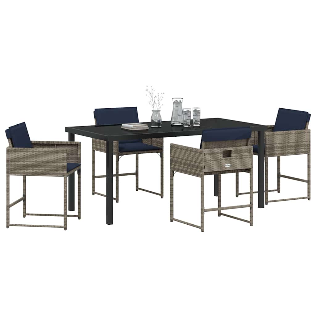 Tuin Eetset Met Kussen 5 Pcs Grijs Poly Riet