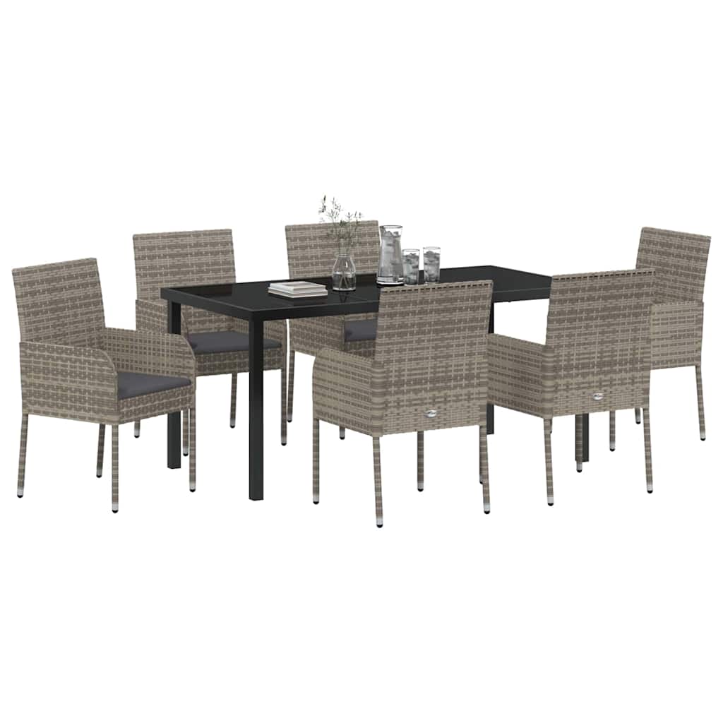 Tuin Eetset Met Kussen 7 Pcs Poly Riet
