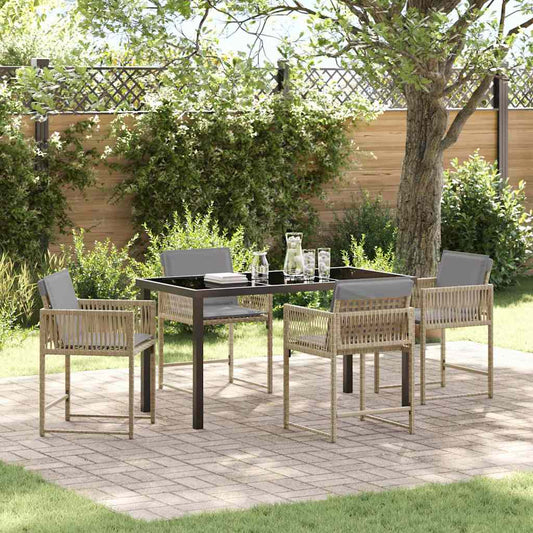 Tuin Eetset 5 Pcs Beige Poly Rattan