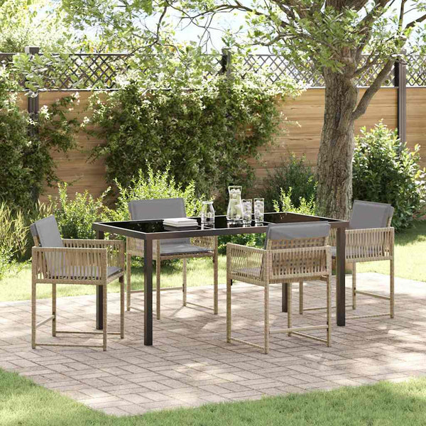 Tuin Eetset 5 Pcs Beige Poly Rattan