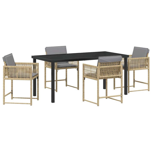 Tuin Eetset 5 Pcs Beige Poly Rattan